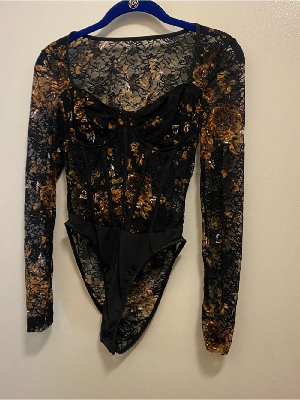 Womens Lace Corset Style Bodysuit S Small 30” 32” Black Brown Indie Sleaze Goth